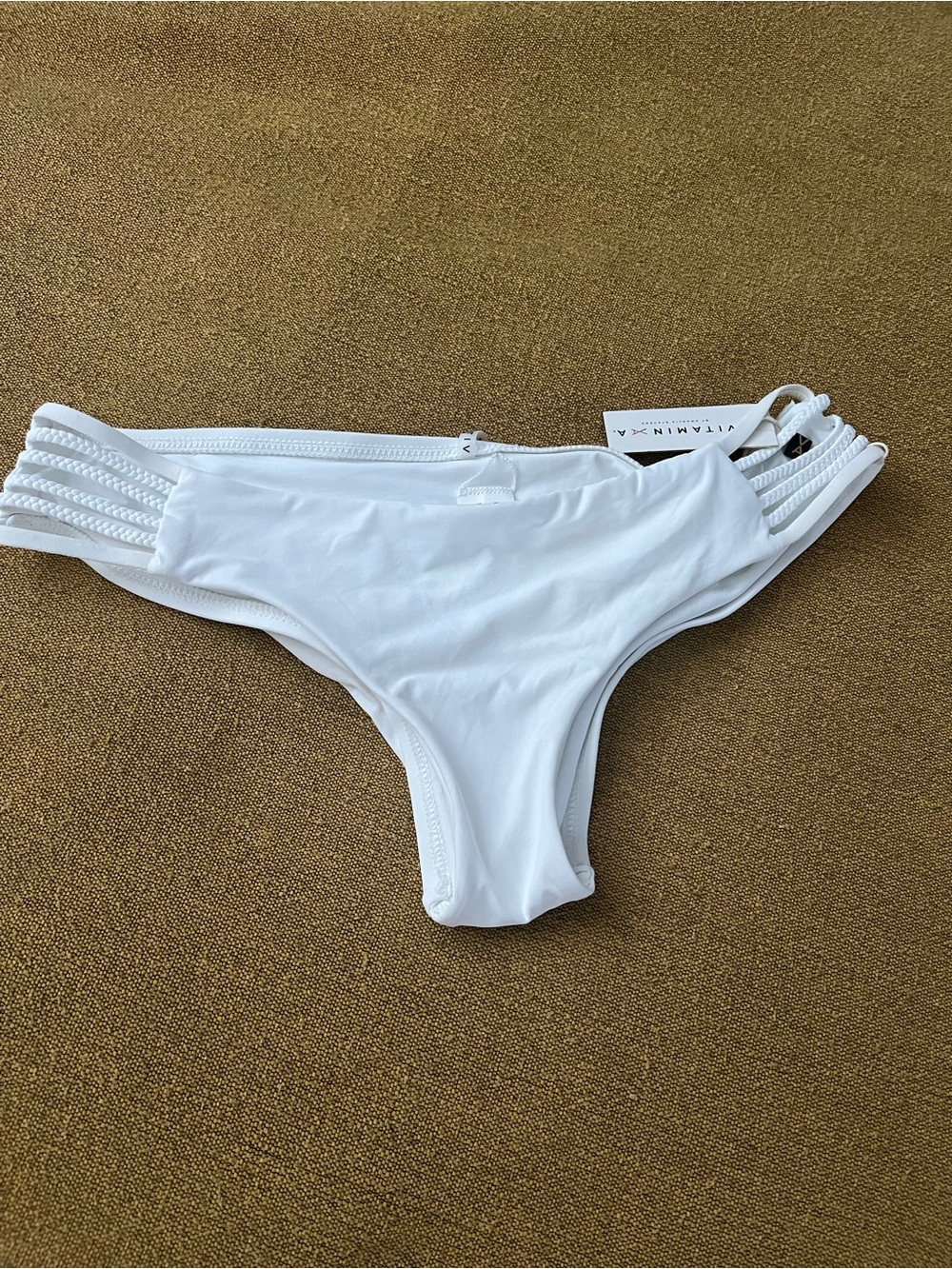 NEW! White side straps Bikini Bottoms Sz L